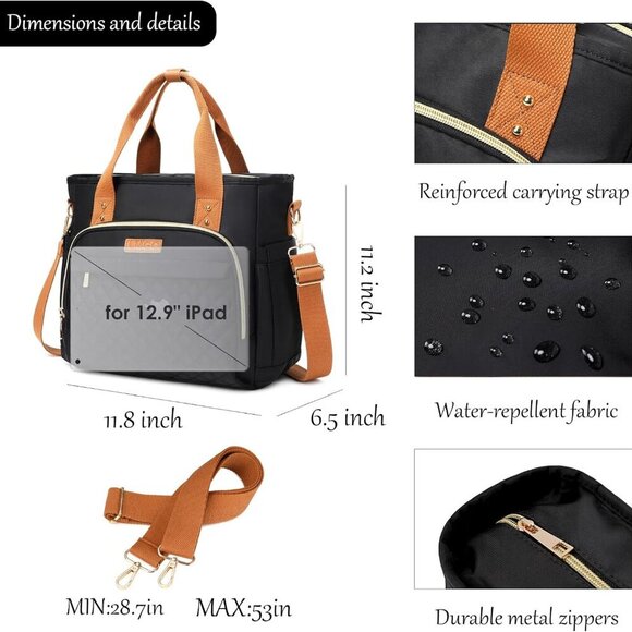 Women's Quilted Tote Bag with Multiple Pockets Water-Resistant Polyester - Picture 2 of 6